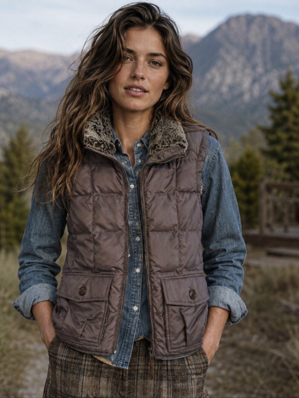 Eddie Bauer Yukon Down Puffer Vest 550 Fill Women's Sz M Brown Quilted Full Zip